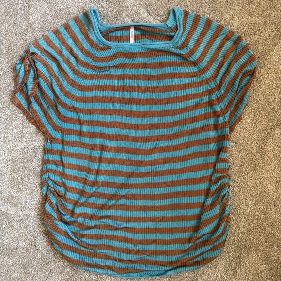 Free People Striped Blue and Brown Women's Top with ruched sides, size M - Picture 1 of 6